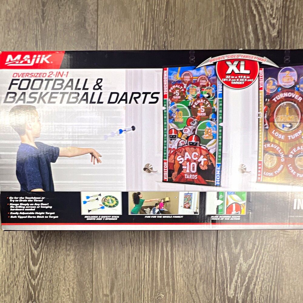Majik Oversized 2-in-1 Football & Basketball Darts XL Set w/ 3 Darts Spinner